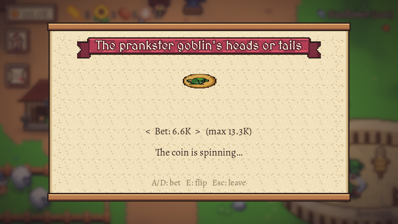 The prankster goblin's heads or tails: the coin spins in the air.