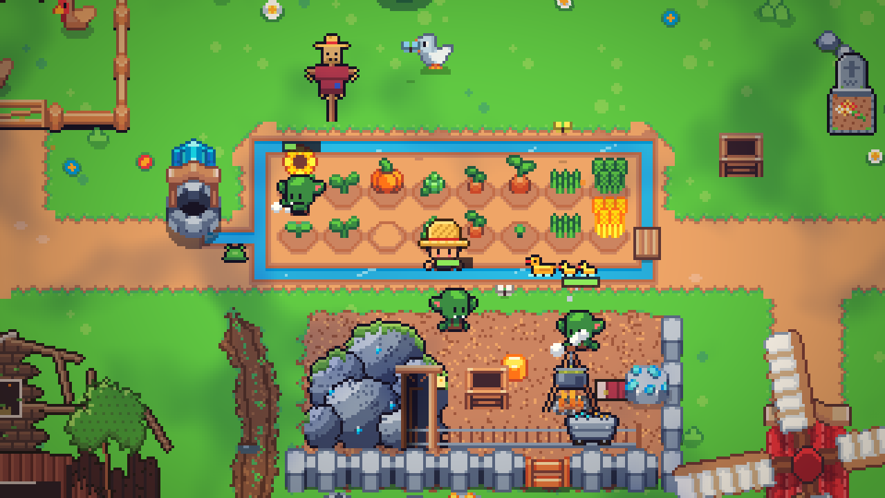 La ferme vue d'en haut, gobelins au travail.